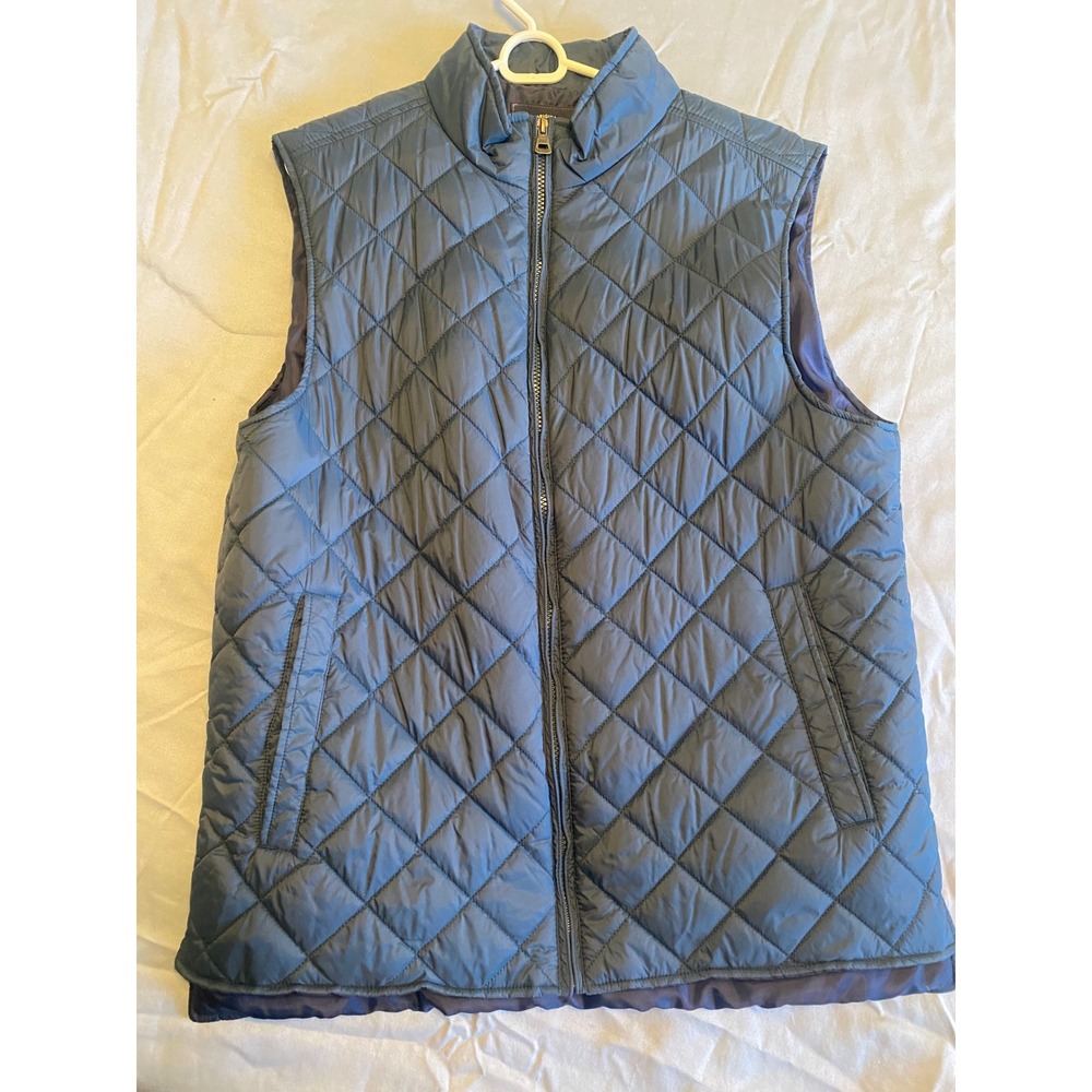 Weatherproof Vintage Quilted Vest Mens Large Blue Diamond Mock Neck Zip